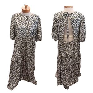 En Saison Womens Floral Dress Green White Open Back Maxi Size XL Spring Summer